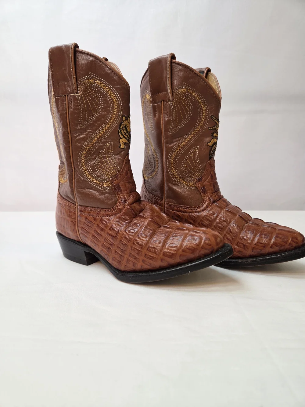 Kids Potrillo Salvaje Cowboy Boots • Brown Exotic Leather • Size 10